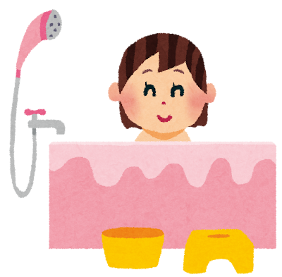 お風呂で体を温める女性のイラスト
