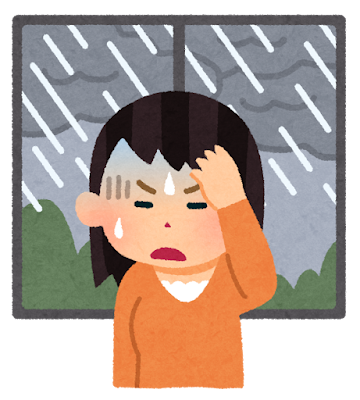 雨や低気圧で頭痛がする女性のイラスト