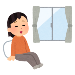 窓ぎわでリラックスする女性のイラスト
