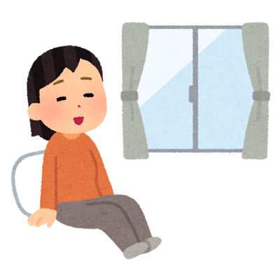 窓ぎわでリラックスする女性のイラスト