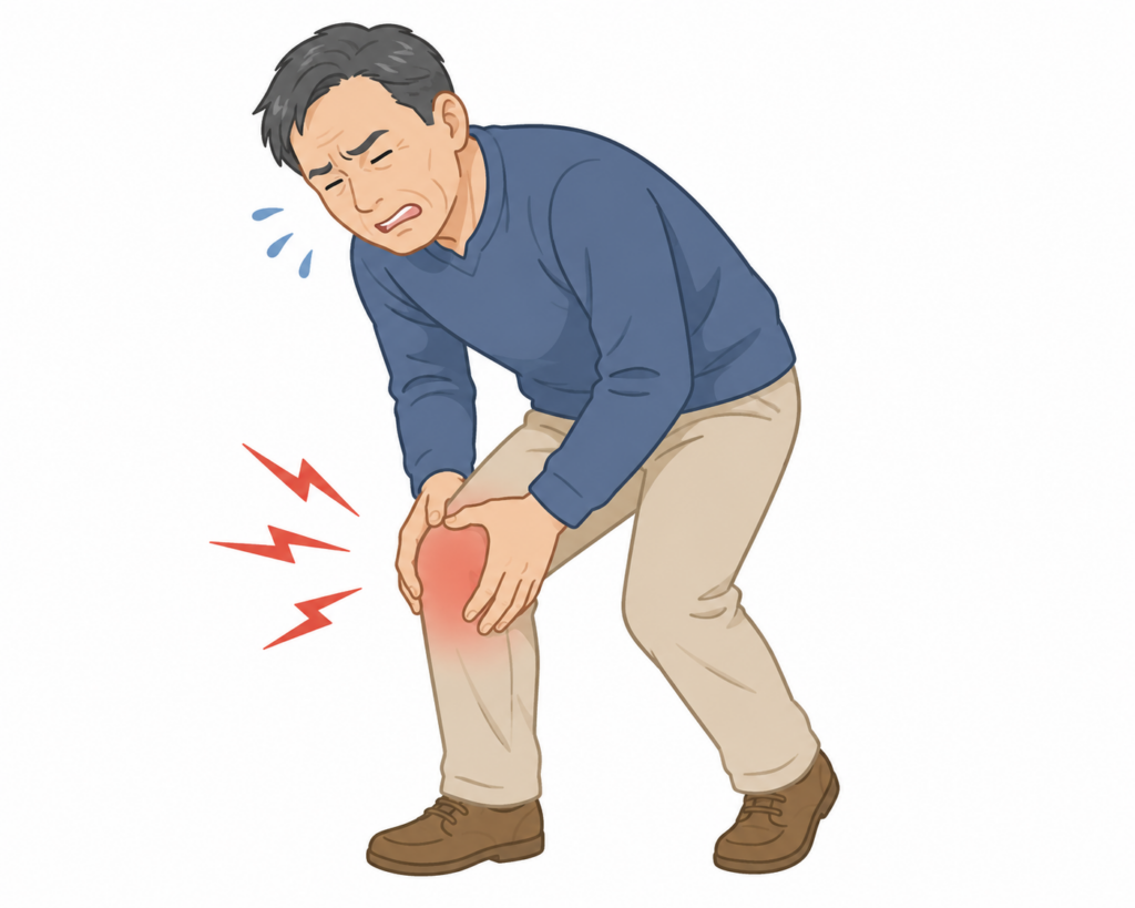 膝の痛みに悩む50代男性のイラスト