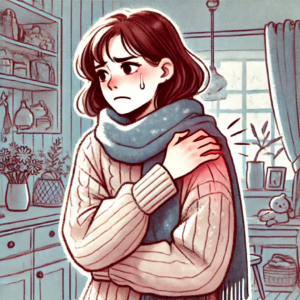 肩の痛みに悩む女性のイラスト