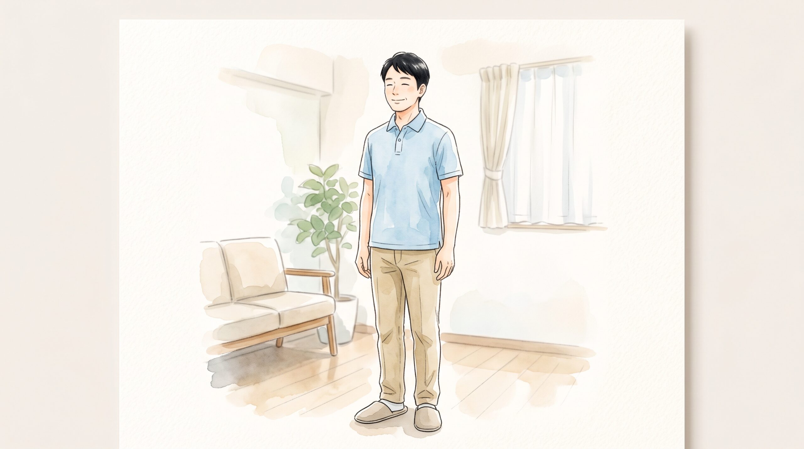 施術後、体が軽そうにまっすぐ立っている男性のイラスト