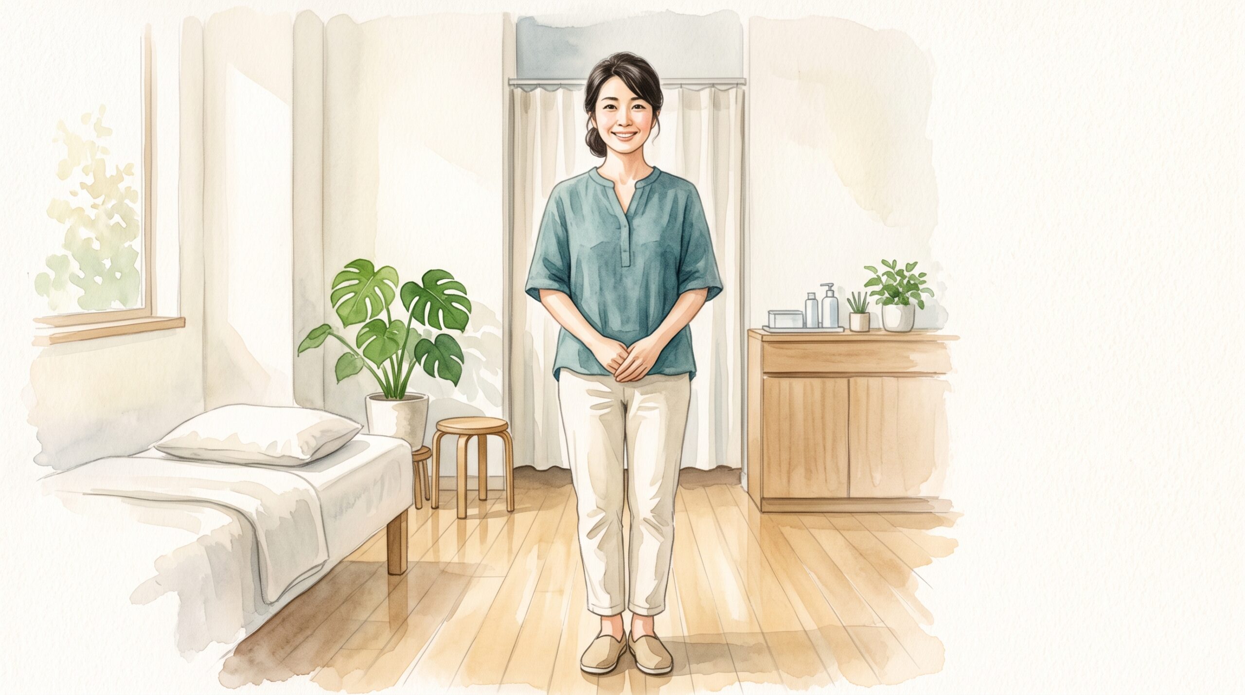 まっすぐ立ってバランスよく安定している女性のイラスト