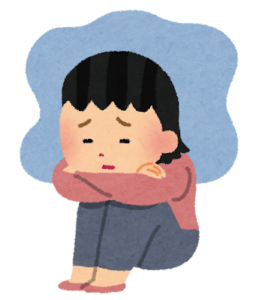 疲れて座り込む女性のイラスト