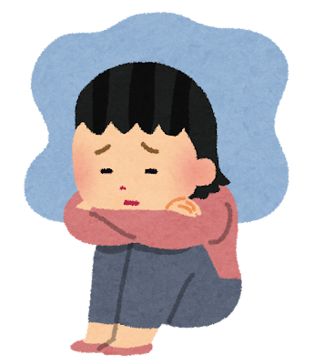 疲れて座り込む女性のイラスト
