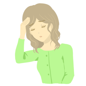 めまいで頭を押さえる女性のイラスト