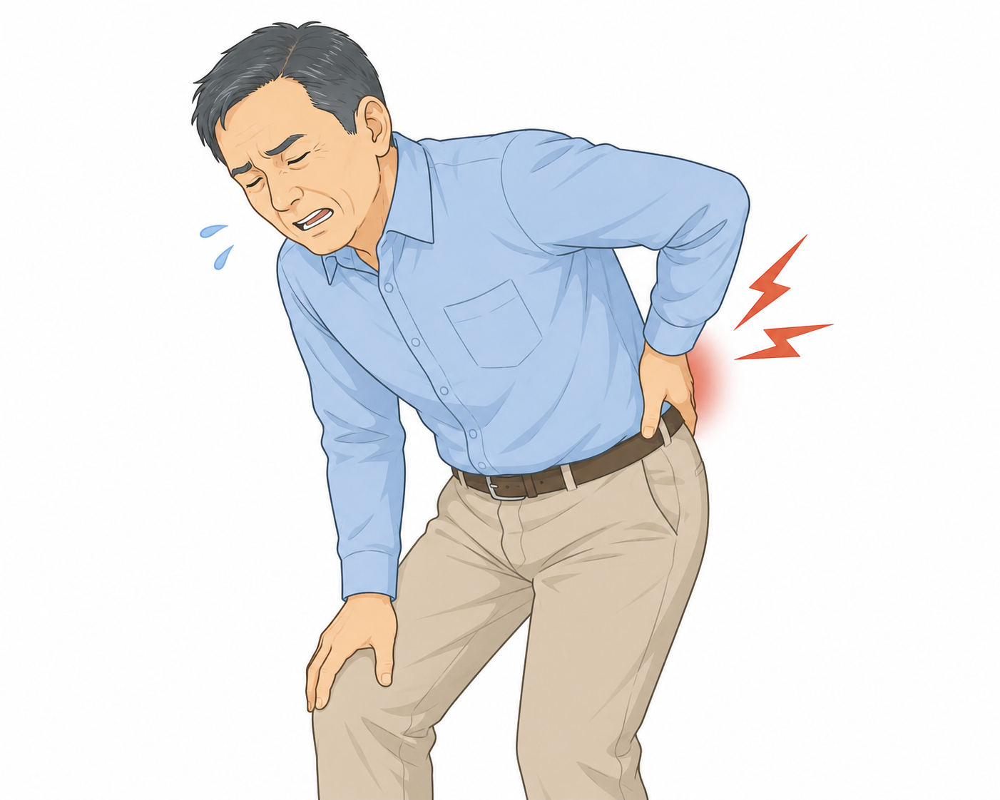 背中の痛みに悩む男性のイラスト