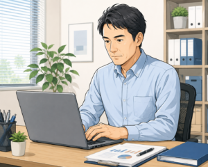 パソコン作業をする男性のイラスト