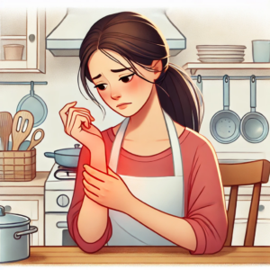 手首と腕の痛みに悩む女性のイラスト