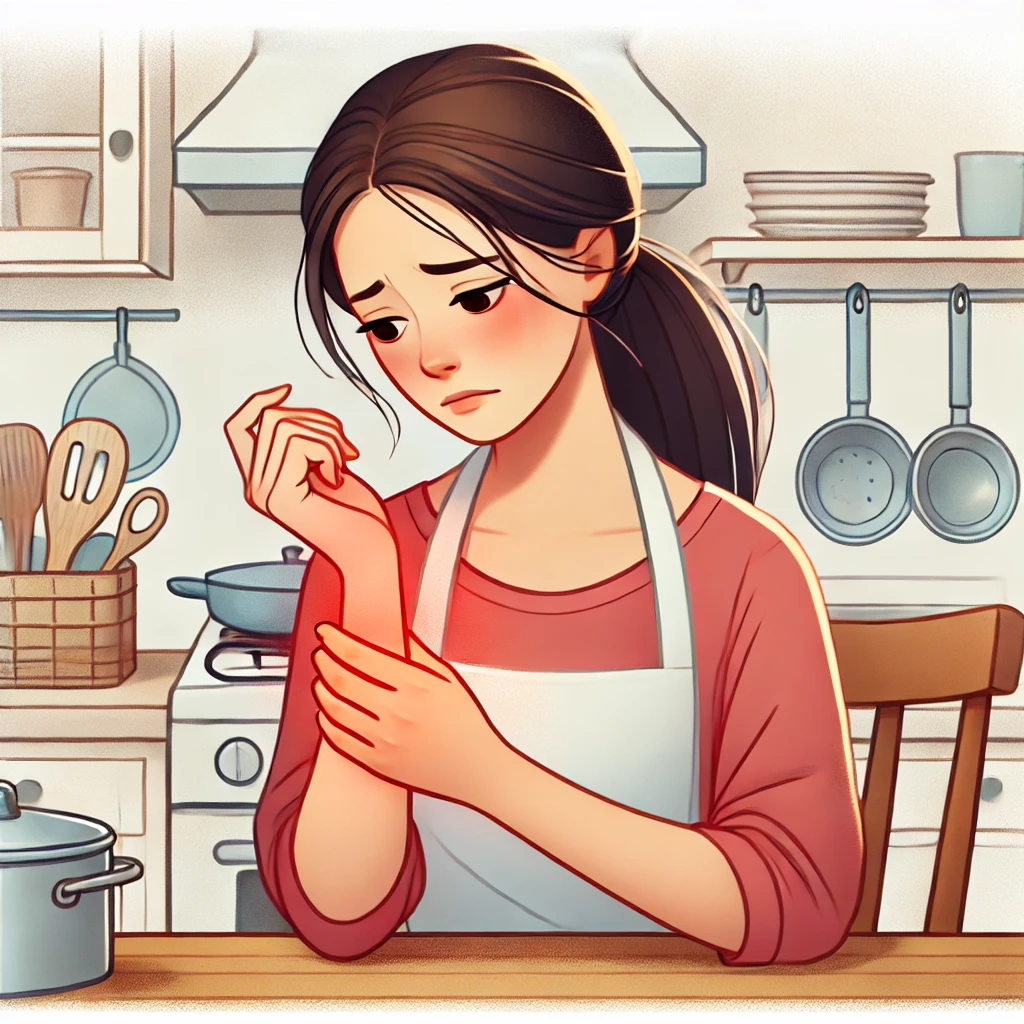 手首と腕の痛みに悩む女性のイラスト