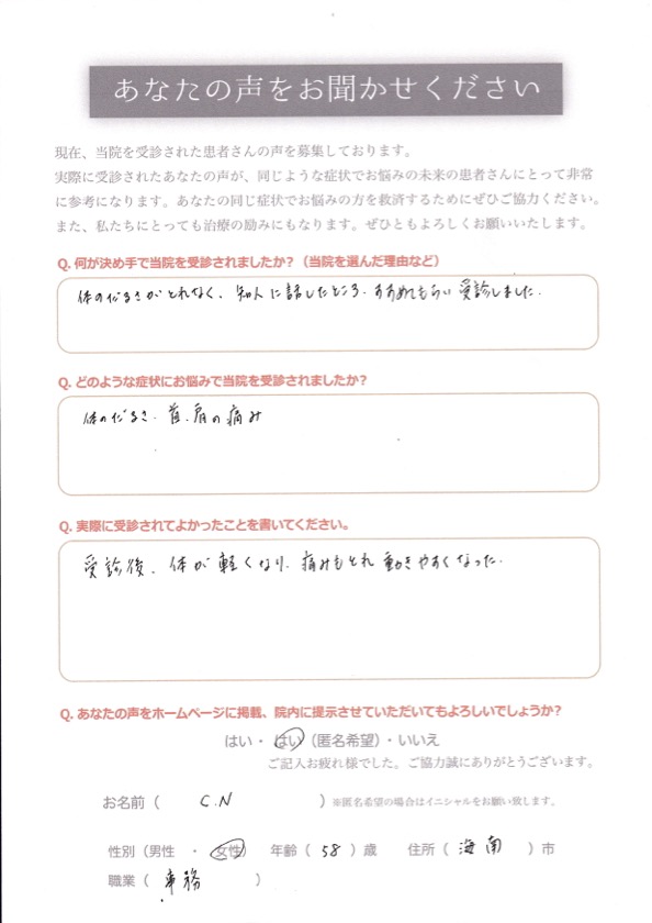 患者さんの声アンケート