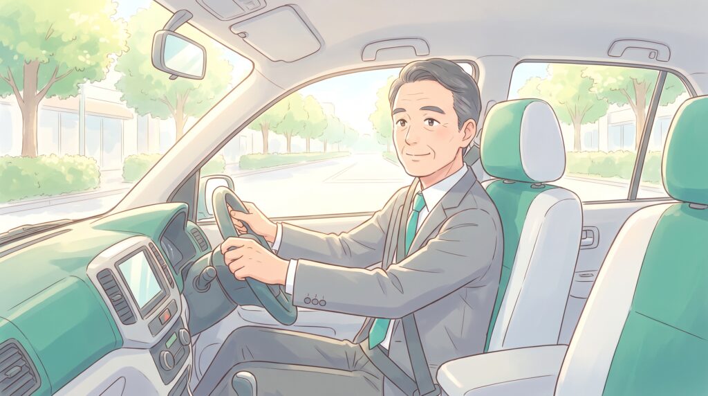 営業車を運転する60代男性のイラスト