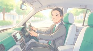 営業車を運転する60代男性のイラスト