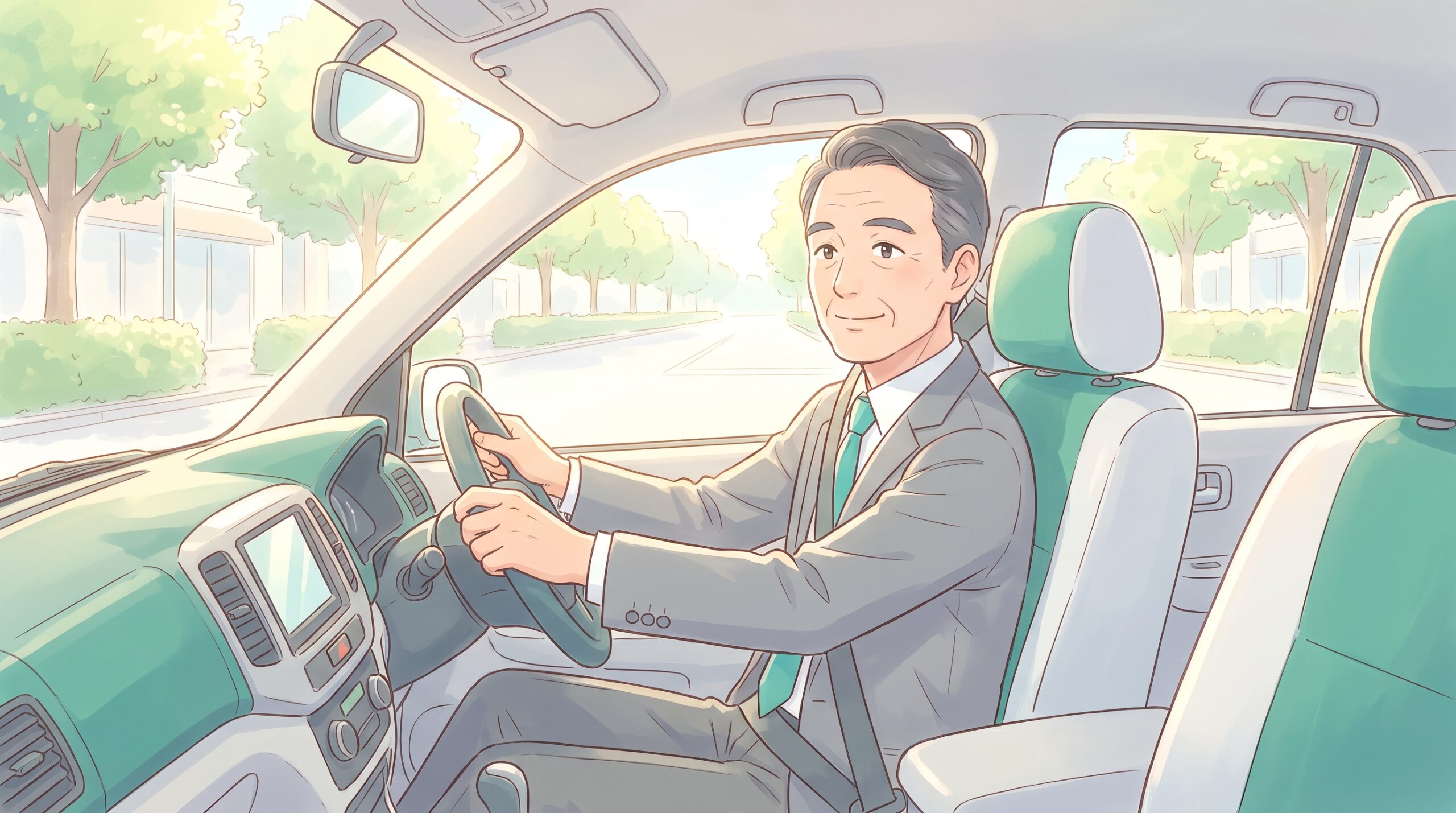 営業車を運転する60代男性のイラスト