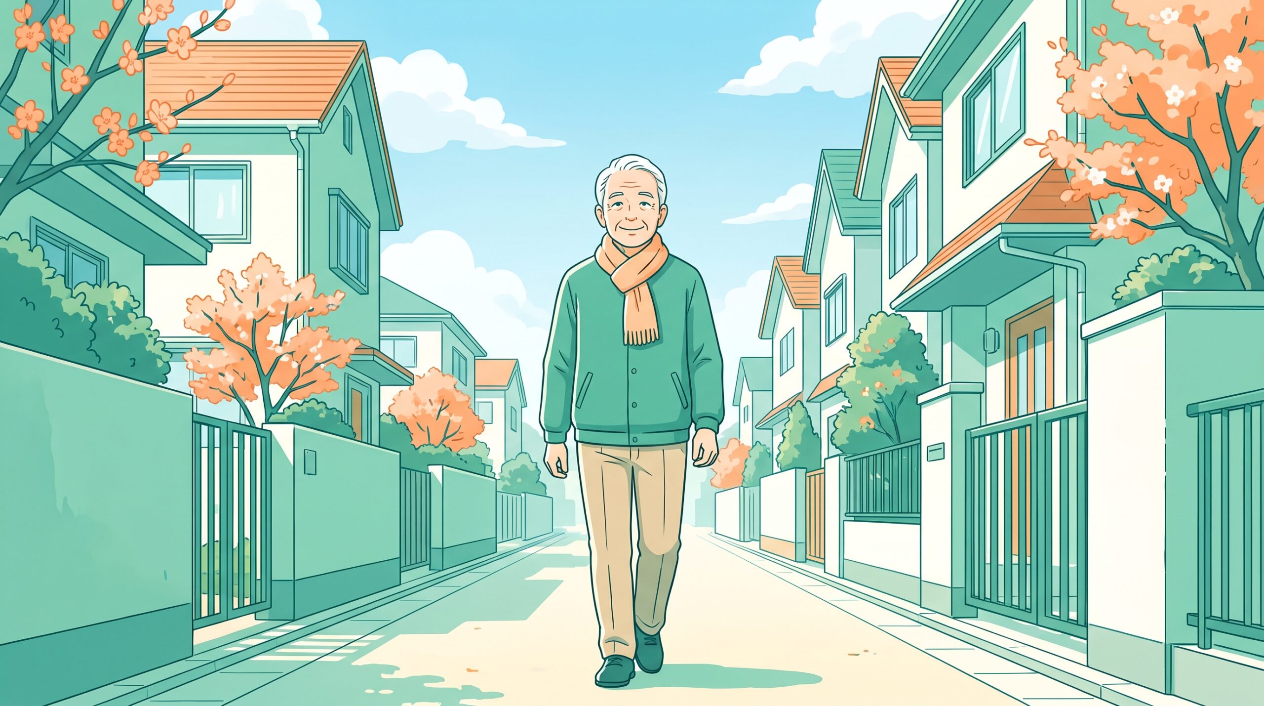 背すじを伸ばしてまっすぐ歩く男性のイラスト