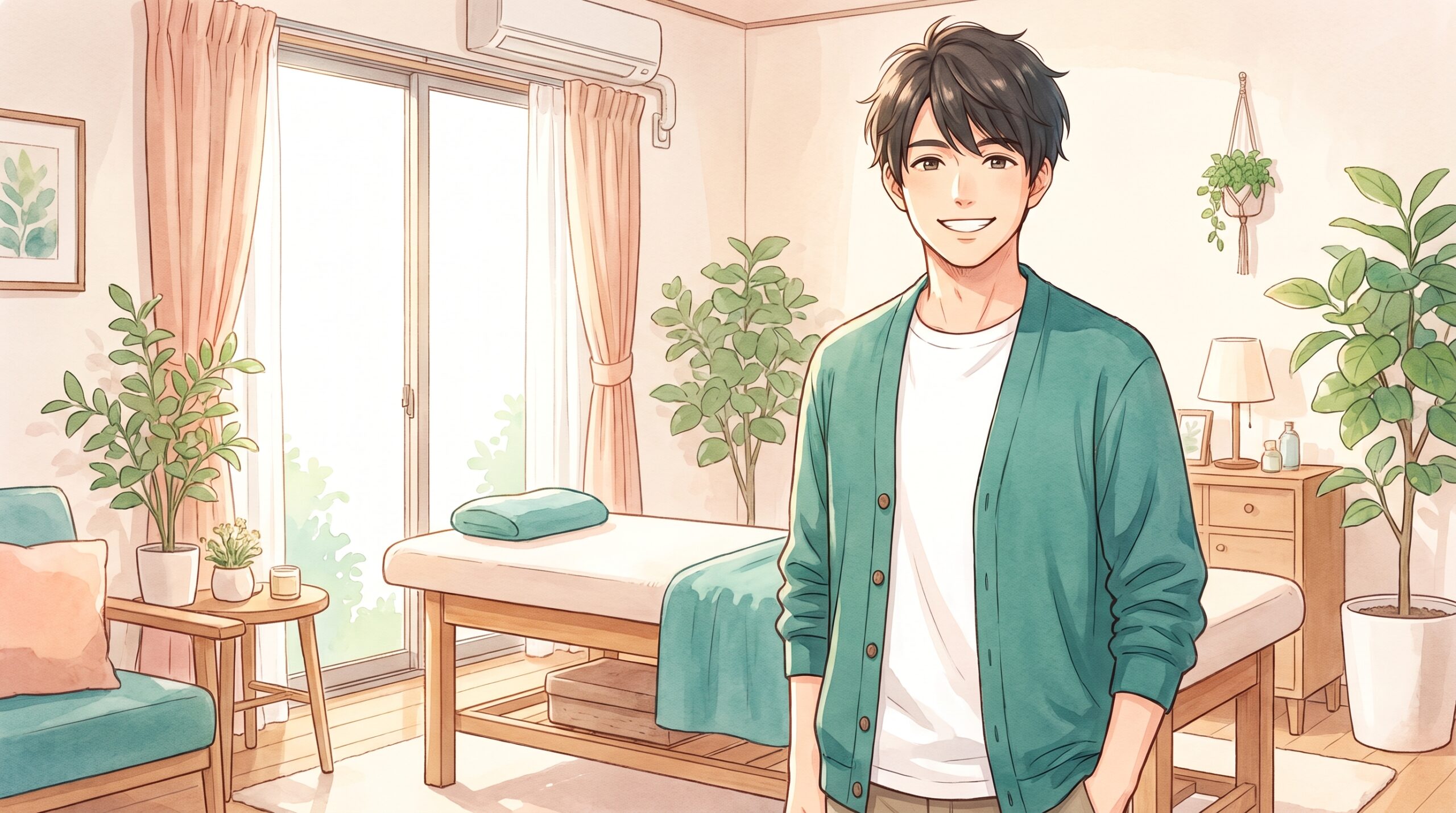 力まずにしっかりと立つ元気な男性のイラスト