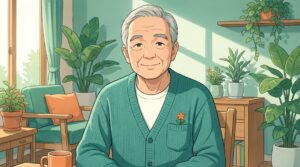 おだやかで晴れやかな笑顔の男性のイラスト